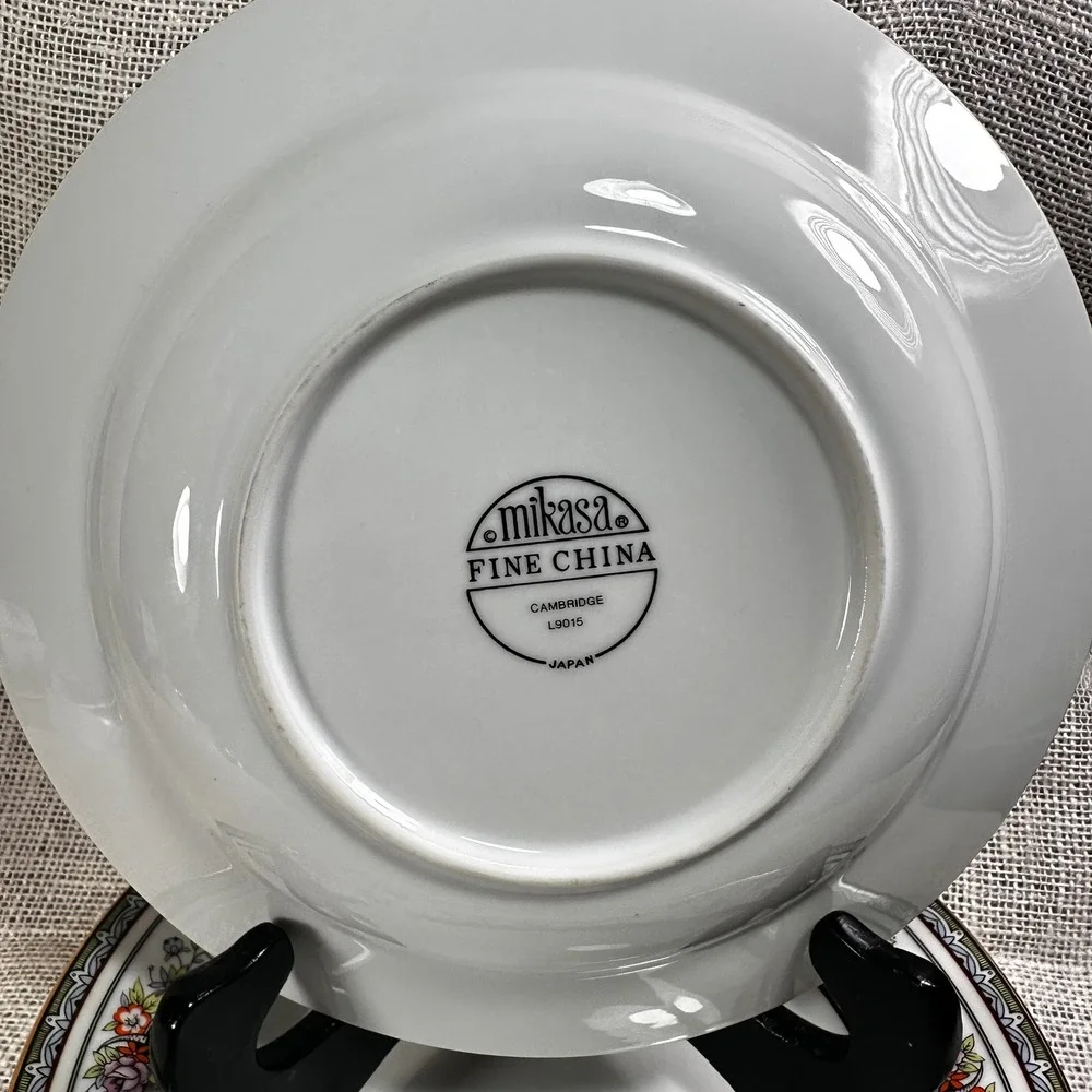Mikasa Cambridge L9015 Fine China Japan Rim Soup Bowls Set 3 Floral Gold